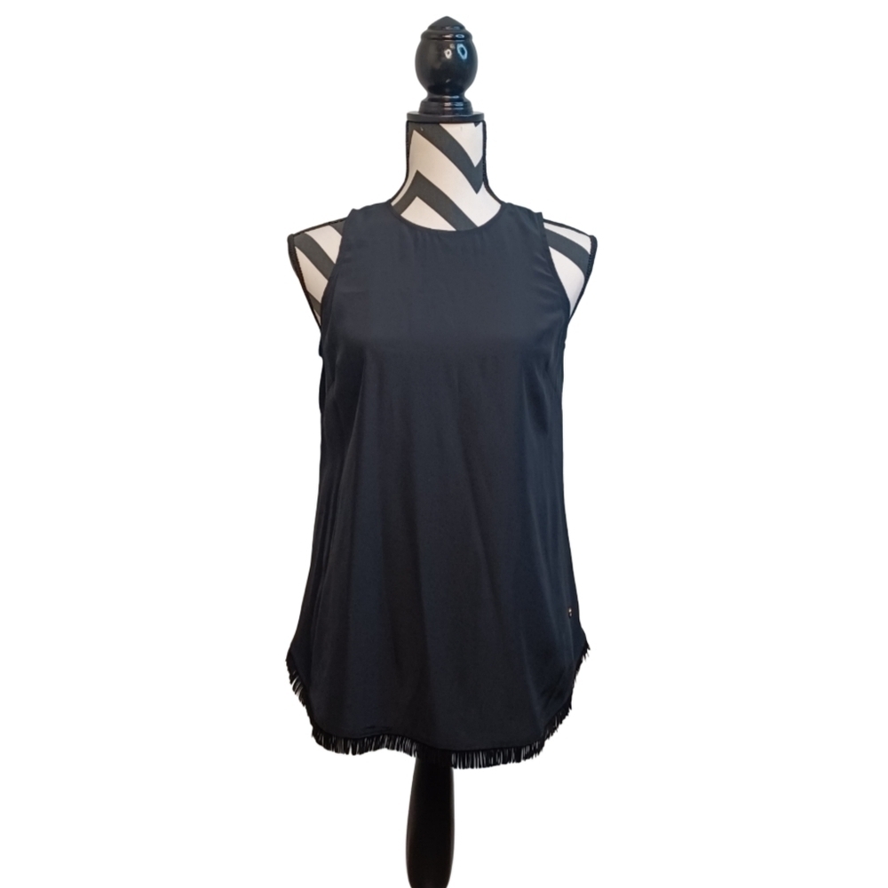 Marie Oliver 100% Silk Fringe Hem Sleeveless Office Work Wear Blouse